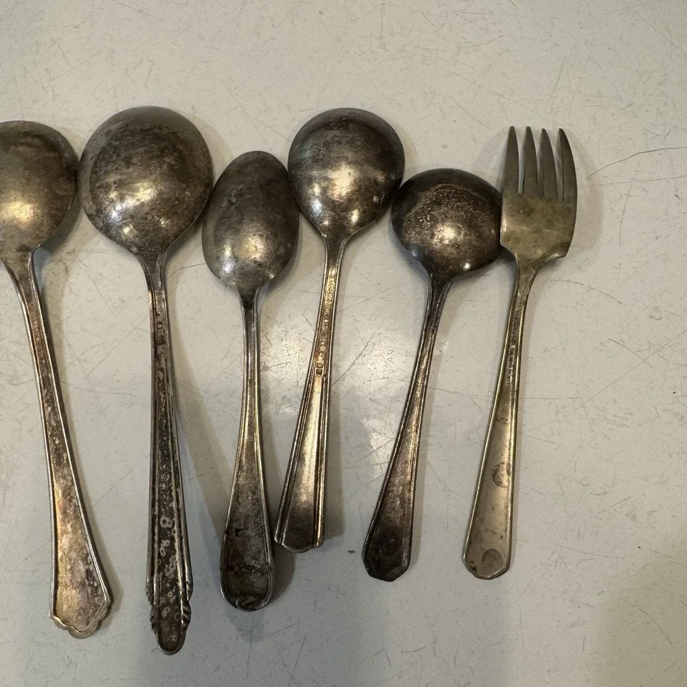 Antique Silverplate Silverware Mixed Flatware Lot 6 Pieces Spoons Forks Set Old‎